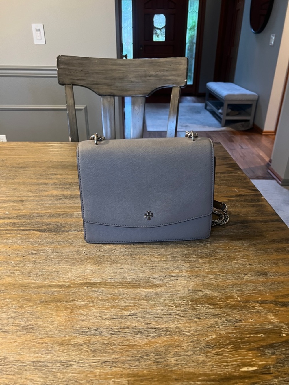 Tory Burch Slate Gray Saffiano Leather Chain Crossbody